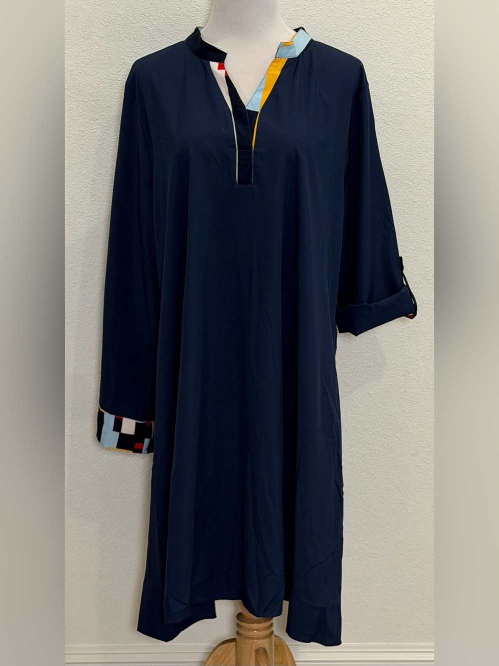 SHEIN Curve 3XL Midi Shift Dress Contrast Trim Plus Size Navy Blue Colorblock